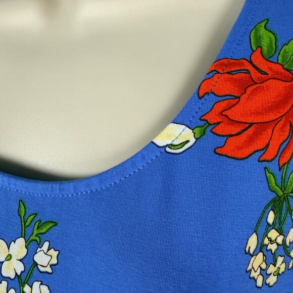 Lands End Dress Womens PM 10-12 Blue Floral Print 3/4 Sleeve Cotton Stretch - Picture 2 of 16